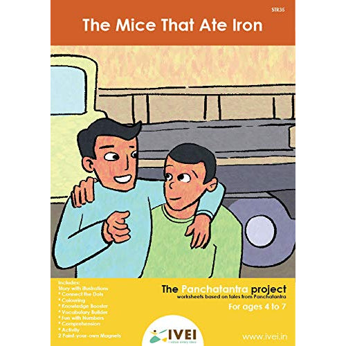IVEI Panchatantra Story Kids Learning Book - Workbook and 2 DIY Magnets - Colouring Activity Worksheets - Creative Fun Activity and Education for Kids - The Mice That ate Iron (Age 4 to 7 Years)