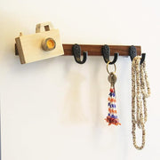 ESPLANADE Key Holder for Wall - Stylish Wooden Hook Holder for Clothes & Bags - Key/Cloth Organizer Hooks - Wall Mounted Unique Key Holder for Home Décor/Office Décor with Handcrafted Camera
