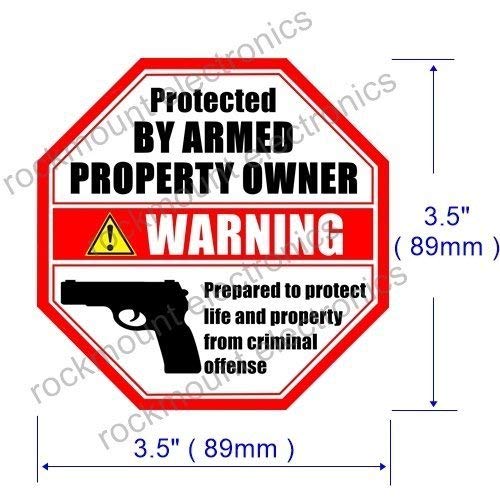 eSplanade PROTECTED BY ARMED PROPERTY OWNER - Gun Handgun Warning Signs (4 Pack) Size 3.5" x 3.5" - Home Business Window Door Alert Sticker Decals