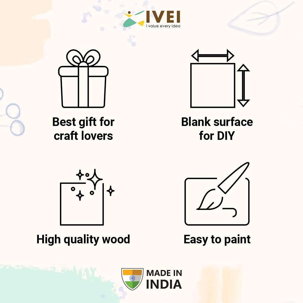 IVEI Wooden DIY Blank Name Plate Base Wood Sheet Craft - Plain Wooden Board Circular Cutouts for Painting Wooden Sheet Craft, Decoupage, Resin Art Work & Decoration