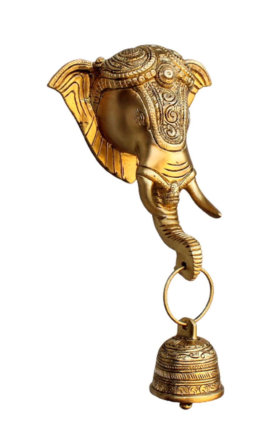 StonKraft - Elephant Face With Ganesha Door Knocker/Door Decor With Brass Bell For Door and Wall Decor