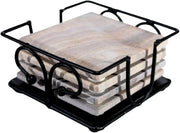 KLEO Sand Stone Tea Coffee Coasters Coaster Set Coasters with Wrought Iron Holder (Square) (Sand Colour)