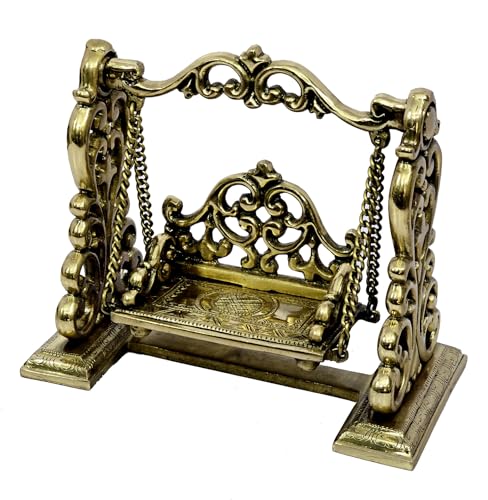 Esplanade Brass Ladoo Gopal Swing Jhula – 9" Handcrafted Krishna Jhoola Statue for God Idol, Mandir Pooja Décor, Janmashtami Showpiece
