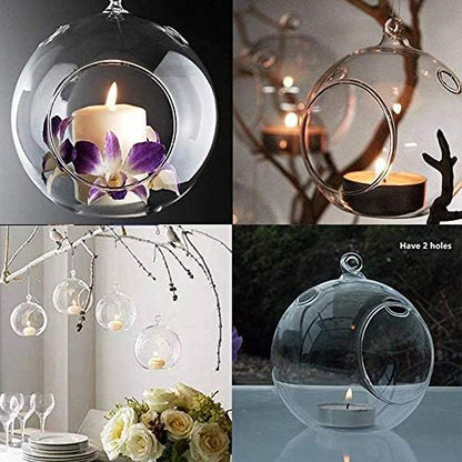 eSplanade Glass Hanging Planters & Tealight Holders Set of 2 for Home Decor, Garden & Office (4.5 "x 4" Inches)