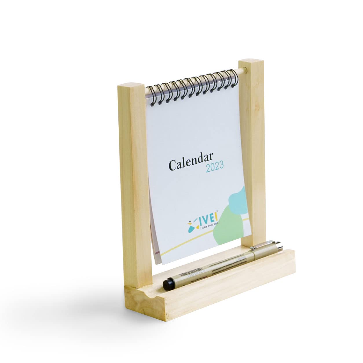 IVEI Standing Paper Calendar bound in a Wooden Frame | Vertical Flip Calendar for Desk Decoration | Small Greenery Desktop Calendar for Easy and Effective Organizing | Portable Monthly Calendar