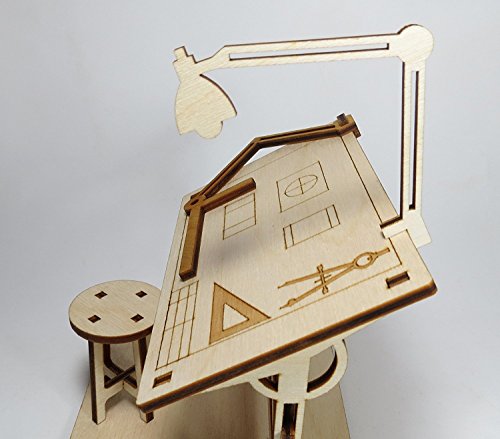 StonKraft Wooden 3D Puzzle Miniature Drafting Table - Home Decor, Construction Toy, Modeling Kit, School Project - Easy to Assemble
