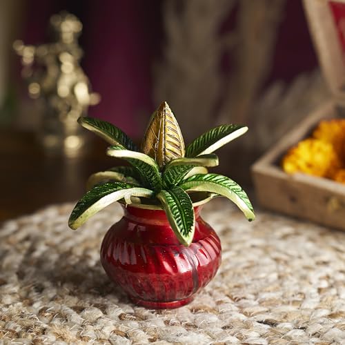 ESPLANADE 5-Inch Brass Mangal Kalash Showpiece - Multicoloured, with Coconut Shriphal – Traditional Pooja, Mandir & Home Décor Item, Heavy Brass Kalash for Festivals and Spiritual Gifts (Multicolour)