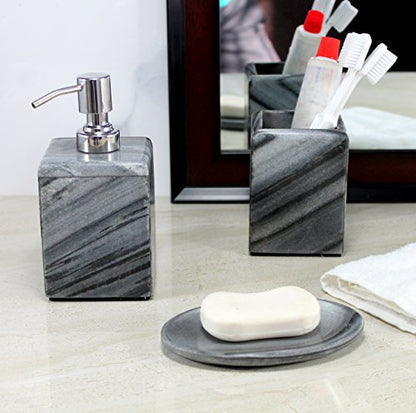 KLEO - Bathroom Accessory Set of 3 Made from Natural Stone - Bath Accessories Set Includes Soap / Lotion Dispenser, Toothbrush Holder, Soap Dish - White