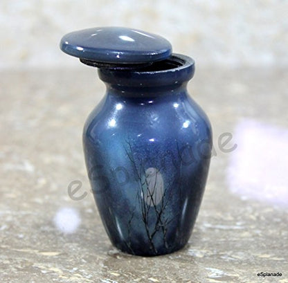 eSplanade Metal Mini Cremation Urn Keepsake Memorial Jar Pot Container | Small Urn for Funeral Ashes Burial | Moon with Trees Printed Keepsakes | Blue - 3" Inches