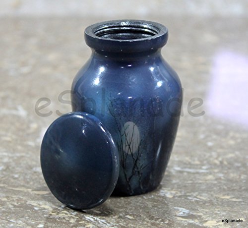 eSplanade Metal Mini Cremation Urn Keepsake Memorial Jar Pot Container | Small Urn for Funeral Ashes Burial | Moon with Trees Printed Keepsakes | Blue - 3" Inches