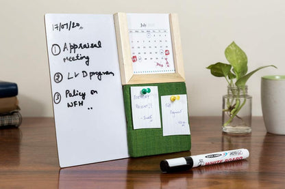 IVEI Warli Desk Calendar with Whiteboard, Pin Board & Pen Holder - Table Top Calendar Set - All-in-one Calendar Desk Organizer - Innovative gift for Office Desk Decor, School, Home (Dark Blue)