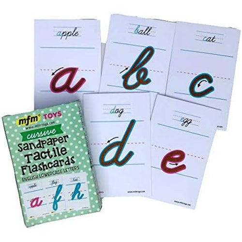 MFM Toys Sandpaper Tactile English Letters Flashcards (Cursive (Lowercase)) Montessori Lower Case Cursive Sandpaper Letters