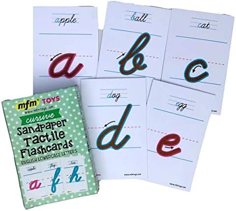 MFM Toys Sandpaper Tactile English Letters Flashcards (Cursive (Lowercase)) Montessori Lower Case Cursive Sandpaper Letters