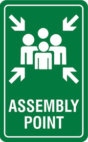 eSplanade Assembly Point Sign Decal Sticker - Easy to Mount Weather Resistant Long Lasting Ink Size (8" x 5")