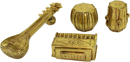 eSplanade Brass Miniature Musical Set - Veena Sitar Tabla and Harmonium Set | Home Decor Showpiece | Home Decor