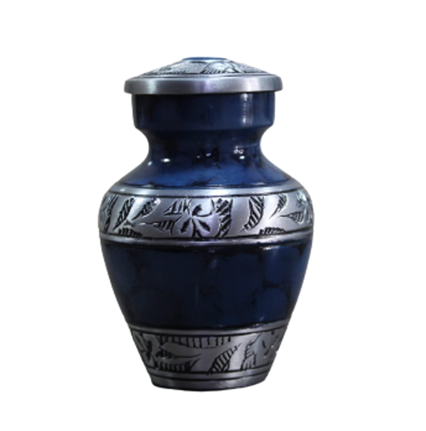 eSplanade Mini Cremation Urn Keepsake Memorial Jar Pot Container | Small Urn for Funeral Ashes Burial | Engraved Metal Keepsake | Navy Blue - 4.5" Inches