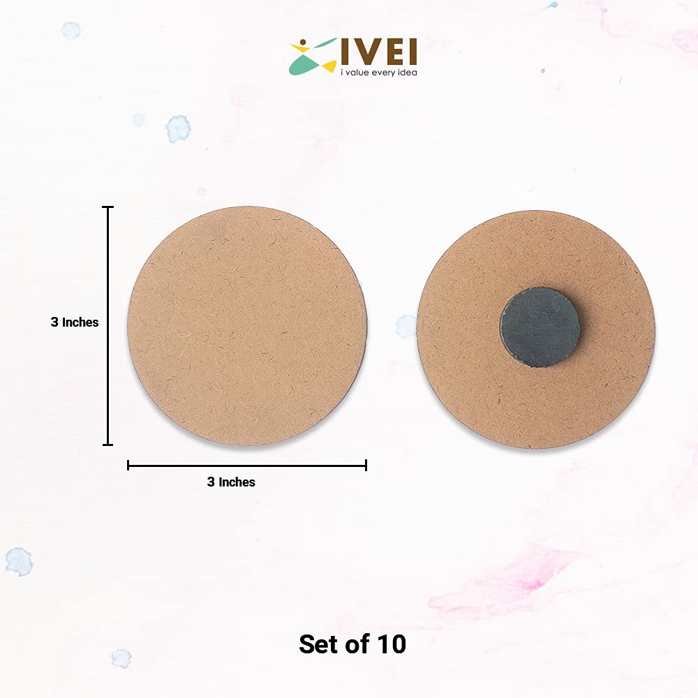 IVEI DIY MDF Wood Sheet Round Craft Magnet with Primer - Plain MDF Fridge Magnet Blanks Cutouts - Set of 20 - 3mm - 2in Diameter for Painting Wooden Craft, Decoupage, Resin Art Work & Decoration