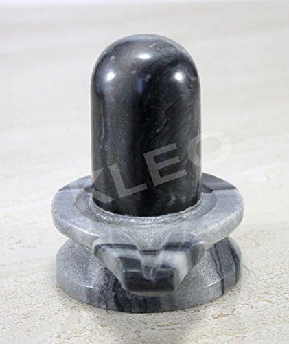 KLEO - Natural Black Stone Shivalingam Shivling Shiv Ling Idol Statue Figurine for Home Decor and Pooja - 3.5" Inches