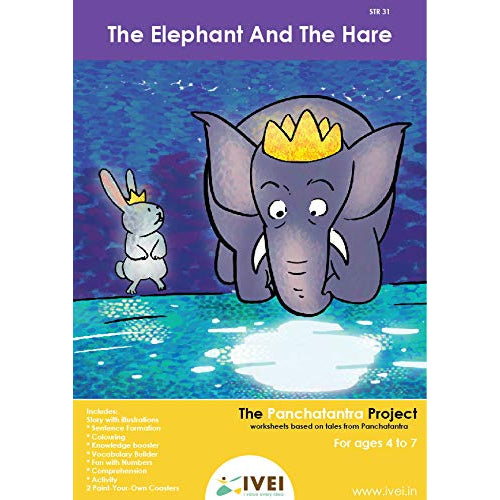 IVEI Panchatantra Kids Learning Book - Workbook and 2 DIY coasters of Panchatantra Story - Colouring Activity Worksheets - Creative Fun Activity and Education For Kids - The Elephant and the Hare