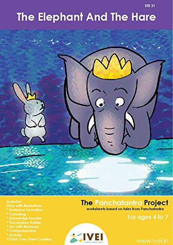 IVEI Panchatantra Kids Learning Book - Workbook and 2 DIY coasters of Panchatantra Story - Colouring Activity Worksheets - Creative Fun Activity and Education For Kids - The Elephant and the Hare