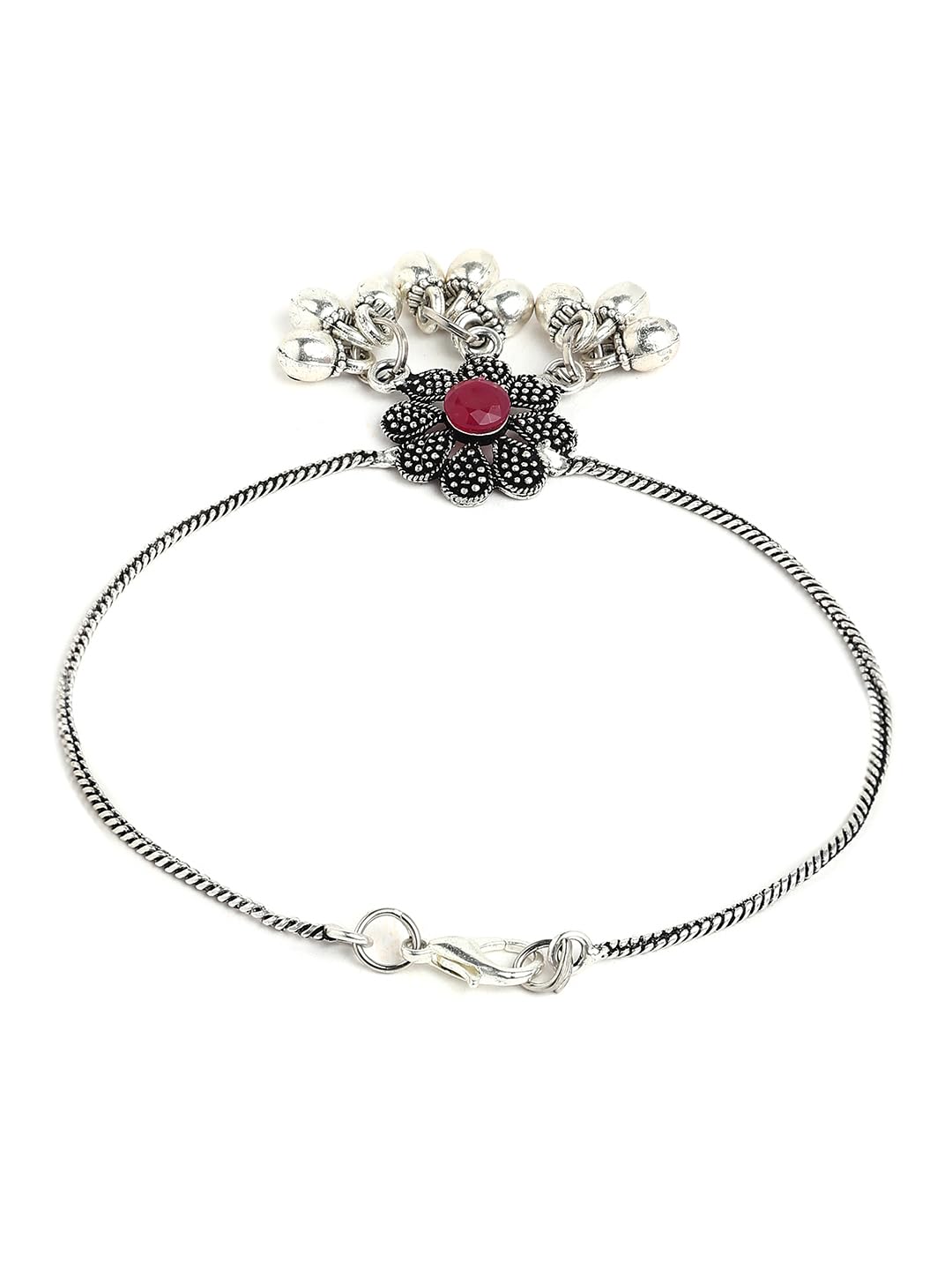 Binnis wardrobe Silver-plated Anklets Paayal Ka_ukk_l with flower fligrees