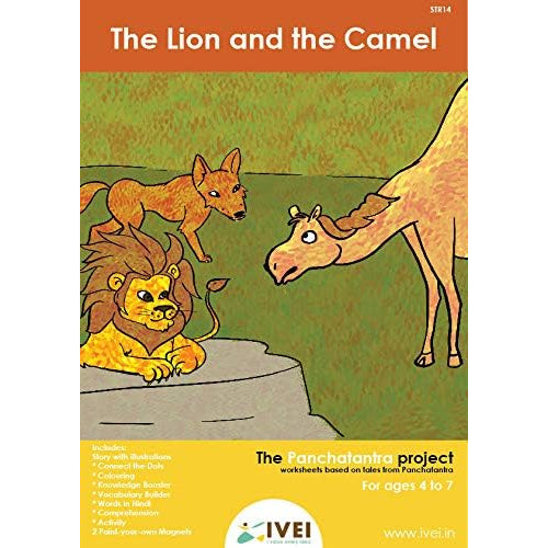 IVEI Panchatantra Kids Learning Book-Workbook and 2 DIY Magnets of Panchatantra Story-Colouring Activity Worksheets-Creative Activity and Education for Kids-The Lion and The Camel(Age 4 to 7 Years)