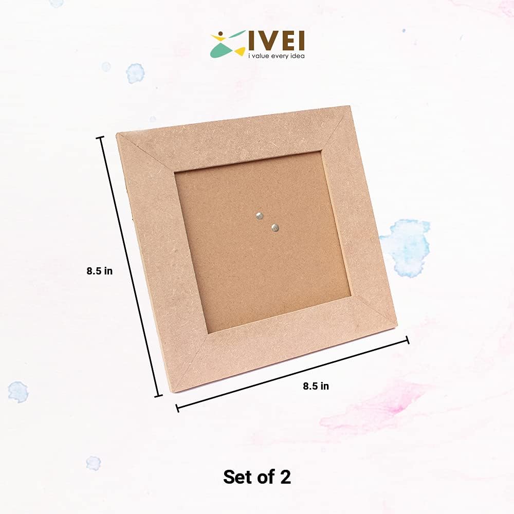 IVEI MDF Recycled Wood Plain Photo Frame - Set of 2 - DIY Activity Do-it-Yourself Decoupage - Brown - 8.5" Inches