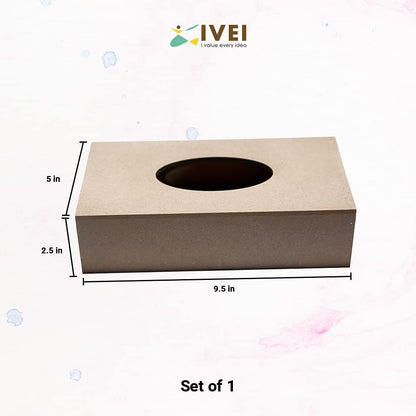 IVEI DIY MDF Tissue Box Holder- Plain MDF Wood Blank Tissue Holder Box for Painting, Wooden Sheet Craft, Decoupage, Resin Art Work & Decoration (Box Dimensions - 9.5 in X 5 in X 2.5 in)