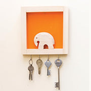 ESPLANADE Wooden Key Holder Handcrafted Hand-Spun Khadi Key Holder - Compact Decorative Elephant Design Wall Hooks in Orange - Made by Artisans
