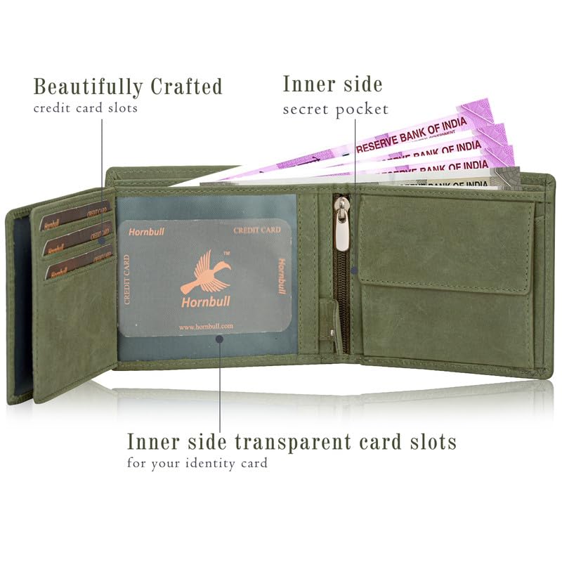 HORNBULL Denial Olive Green Genuine Leather Wallet for Men | Leather Mens Wallet with RFID Blocking | Valentine's Day Gift Wallet for Men