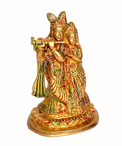 StonKraft - Radha Krishna Pair Murti Idol Statue Sculpture - Brass- Antique