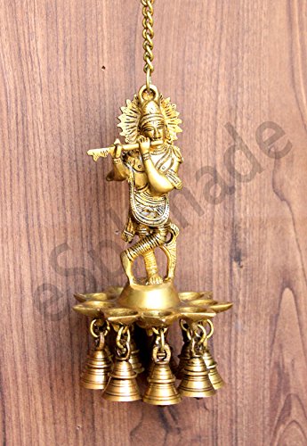 eSplanade - Krishna Wall Hanging Diya with Bells & Chain | Oil Lamp | Home Decor | Diya, Deepak, Deepam - Brass