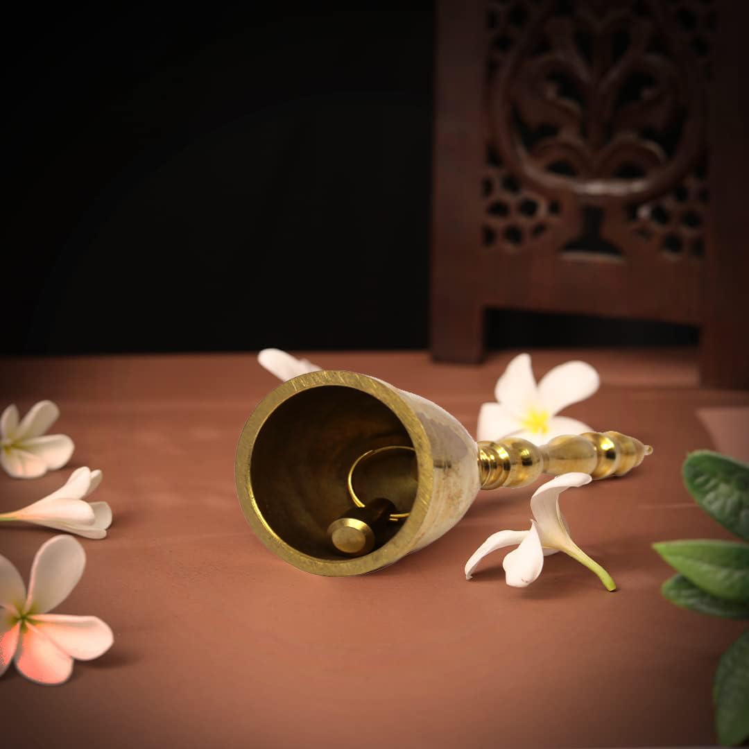 Esplanade Solid Brass Pooja Bell | 4.5" Ghanti for Puja, Temple & Spiritual Ceremonies, Spiritual Item for Housewarming Gift