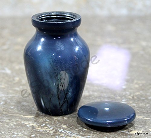 eSplanade Metal Mini Cremation Urn Keepsake Memorial Jar Pot Container | Small Urn for Funeral Ashes Burial | Moon with Trees Printed Keepsakes | Blue - 3" Inches