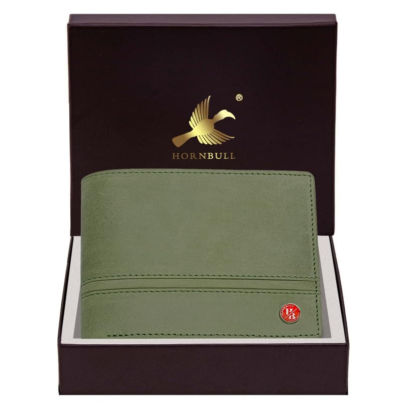 HORNBULL Denial Olive Green Genuine Leather Wallet for Men | Leather Mens Wallet with RFID Blocking | Valentine's Day Gift Wallet for Men