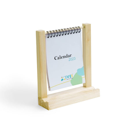 IVEI Standing Paper Calendar bound in a Wooden Frame | Vertical Flip Calendar for Desk Decoration | Small Greenery Desktop Calendar for Easy and Effective Organizing | Portable Monthly Calendar