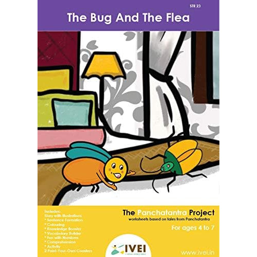 IVEI Panchatantra Story Kids Learning Book - Workbook and 2 DIY Coasters - Colouring Activity Worksheets - Creative Fun Activity and Education for Kids - The Bug and The Flea (Age 4 to 7 Years)