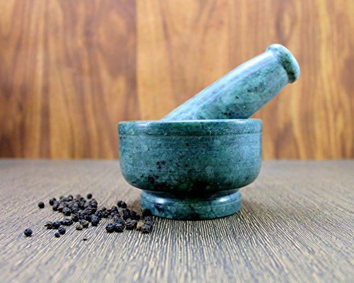 KLEO 4" Diameter Natural Stone Mortar and Pestle Set as Spice Grinder, Medicine Masher (Black)