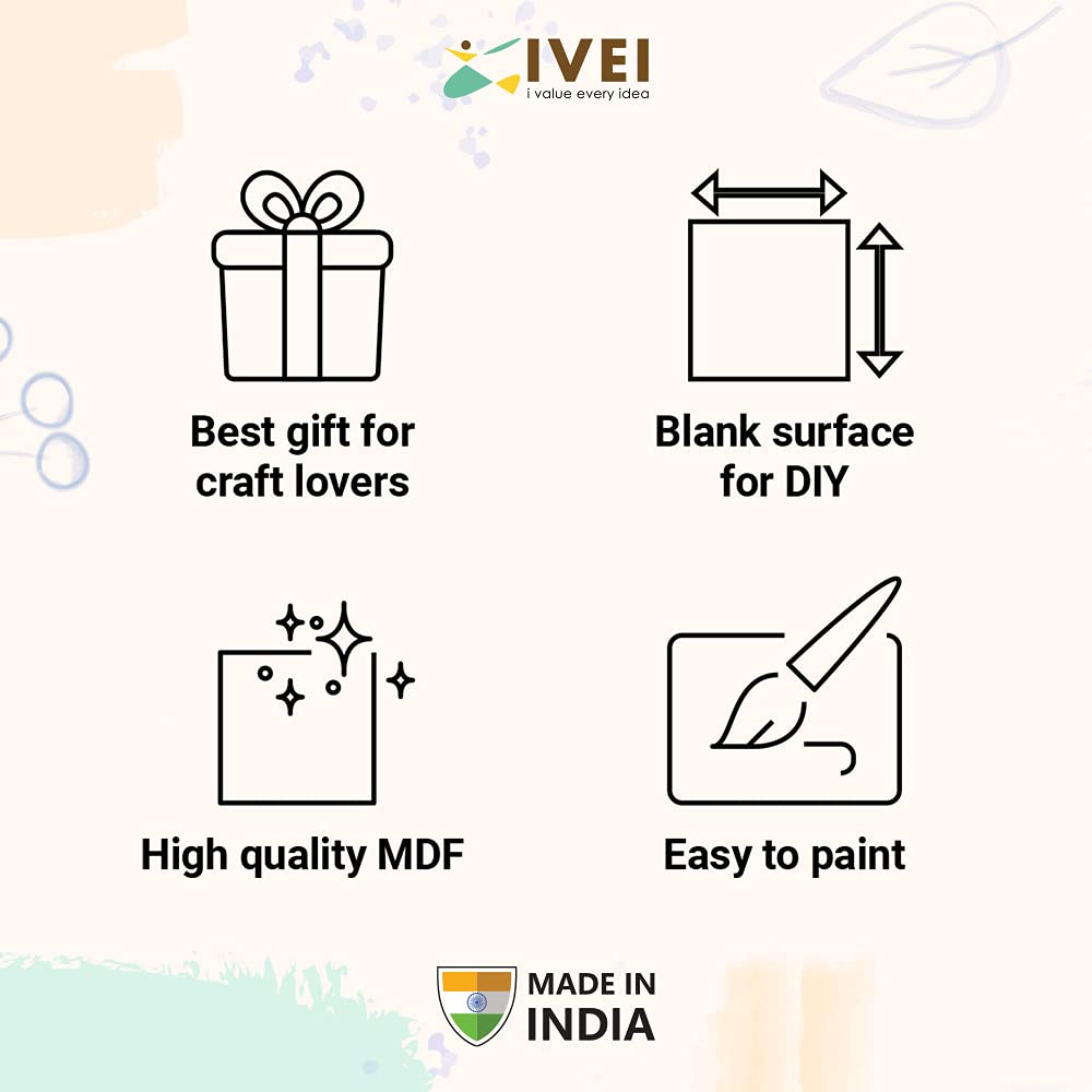 IVEI DIY Wood Sheet Craft - MDF Cutouts Bunting/Toran - Curved Painting MDF Wooden Sheet Craft - 6pcs for Decoupage MDF Plains, Resin Art Work & Decoration