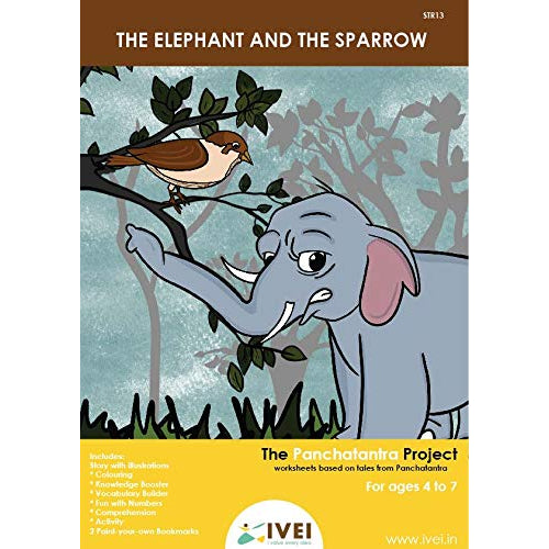 IVEI Panchatantra Kids Learning Book - Workbook and 2 DIY Bookmarks of Panchatantra Story - Colouring Activity Worksheets - Creative Fun Activity and Education For Kids - The Elephant and the Sparrow