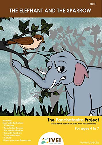 IVEI Panchatantra Kids Learning Book - Workbook and 2 DIY Bookmarks of Panchatantra Story - Colouring Activity Worksheets - Creative Fun Activity and Education For Kids - The Elephant and the Sparrow