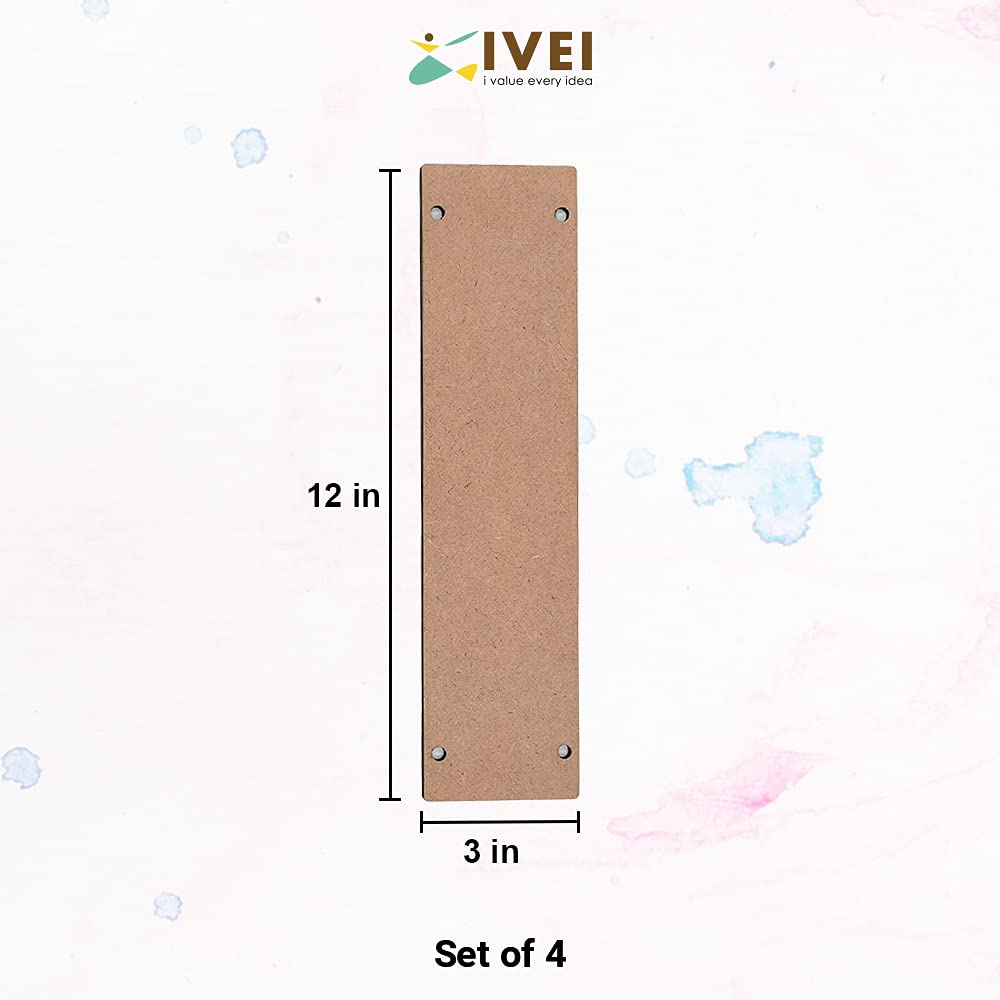 IVEI DIY Wood Sheet Craft - MDF Cutouts Hangings Rectangular - Plain MDF Blanks Cutouts - Set of 4 with 2 Holes for Painting Wooden Sheet Craft, Decoupage, Resin Art Work & Decoration