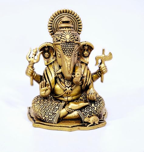 ESPLANADE Brass Ganesh Murti - 3-inch, Small Ganesha Idol for Home Mandir, Diwali, Pooja Décor, Housewarming Gift Detailing
