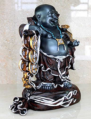 eSplanade Resin Laughing Buddha Statue | Feng Shui Figurine Showpiece for Living Room Home Office Decoration and Gift -16" inches (Big Size) (Black)