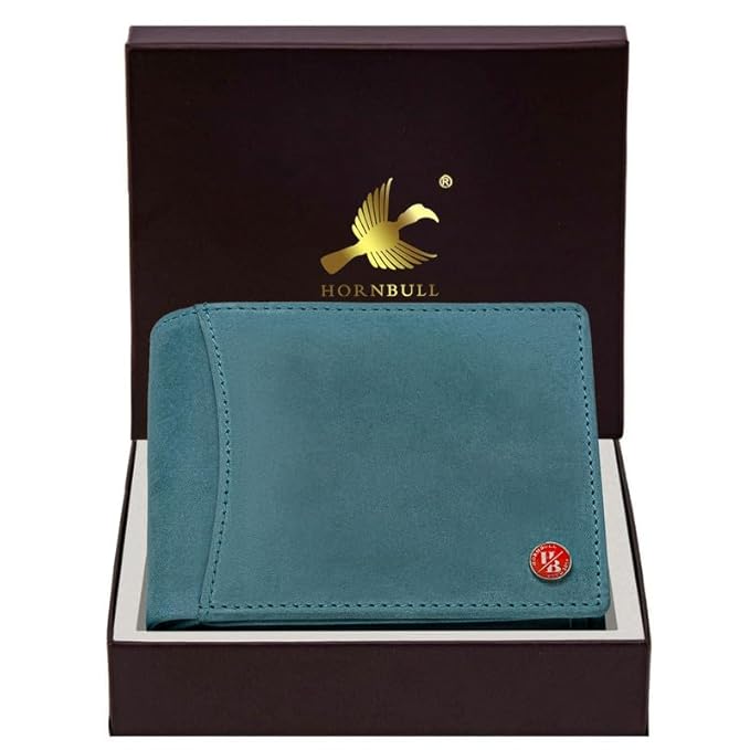 HORNBULL Vegas Aqua Vintage Blue RFID Blocking Hunter Leather Wallet for Men | Wallets Men Leather | Mens Wallet