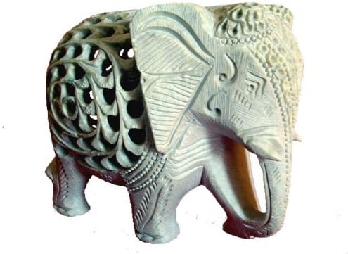 StonKraft Indian Handmade Marble Soapstone Elephant - Baby Inside Mother's Tummy- 5" & 6" Inches