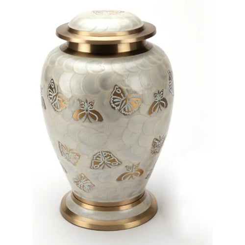 eSplanade White Brass Cremation Urn Memorials Container Jar Pot | Brass Urns | Metal Urn | Burial Urn | Memorial Urn (Full Size Butterfly)