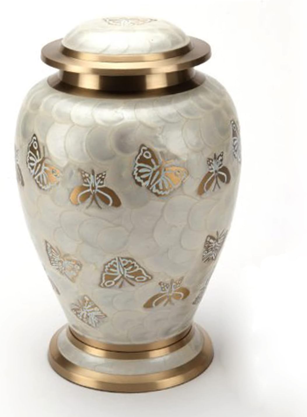 eSplanade White Brass Cremation Urn Memorials Container Jar Pot | Brass Urns | Metal Urn | Burial Urn | Memorial Urn (Full Size Butterfly)