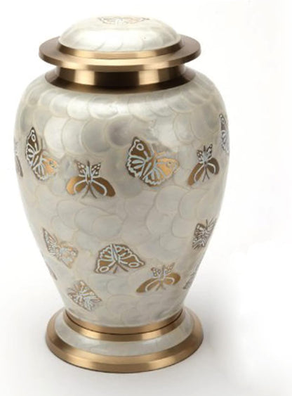 eSplanade White Brass Cremation Urn Memorials Container Jar Pot | Brass Urns | Metal Urn | Burial Urn | Memorial Urn (Full Size Butterfly)