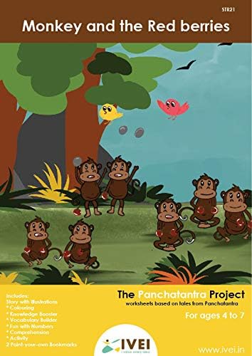 IVEI Panchatantra Story Kids Learning Book - Workbook and 2 DIY Bookmarks - Colouring Worksheets - Creative Fun Activity and Education for Kids - The Monkeys and The Red Berries - Age 4 to 7 Years